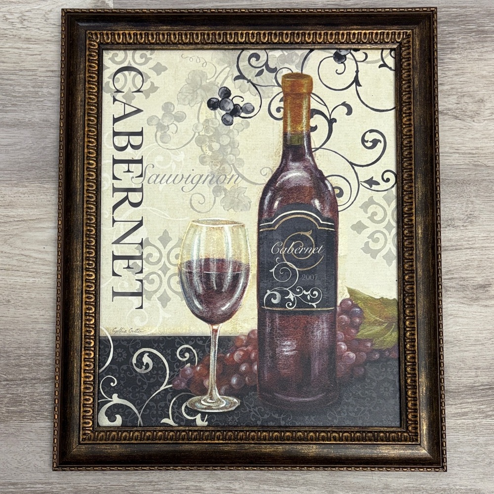Cynthia Coulter Cabernet Wine Bottle Framed Art Painting 13.5"x16.5"